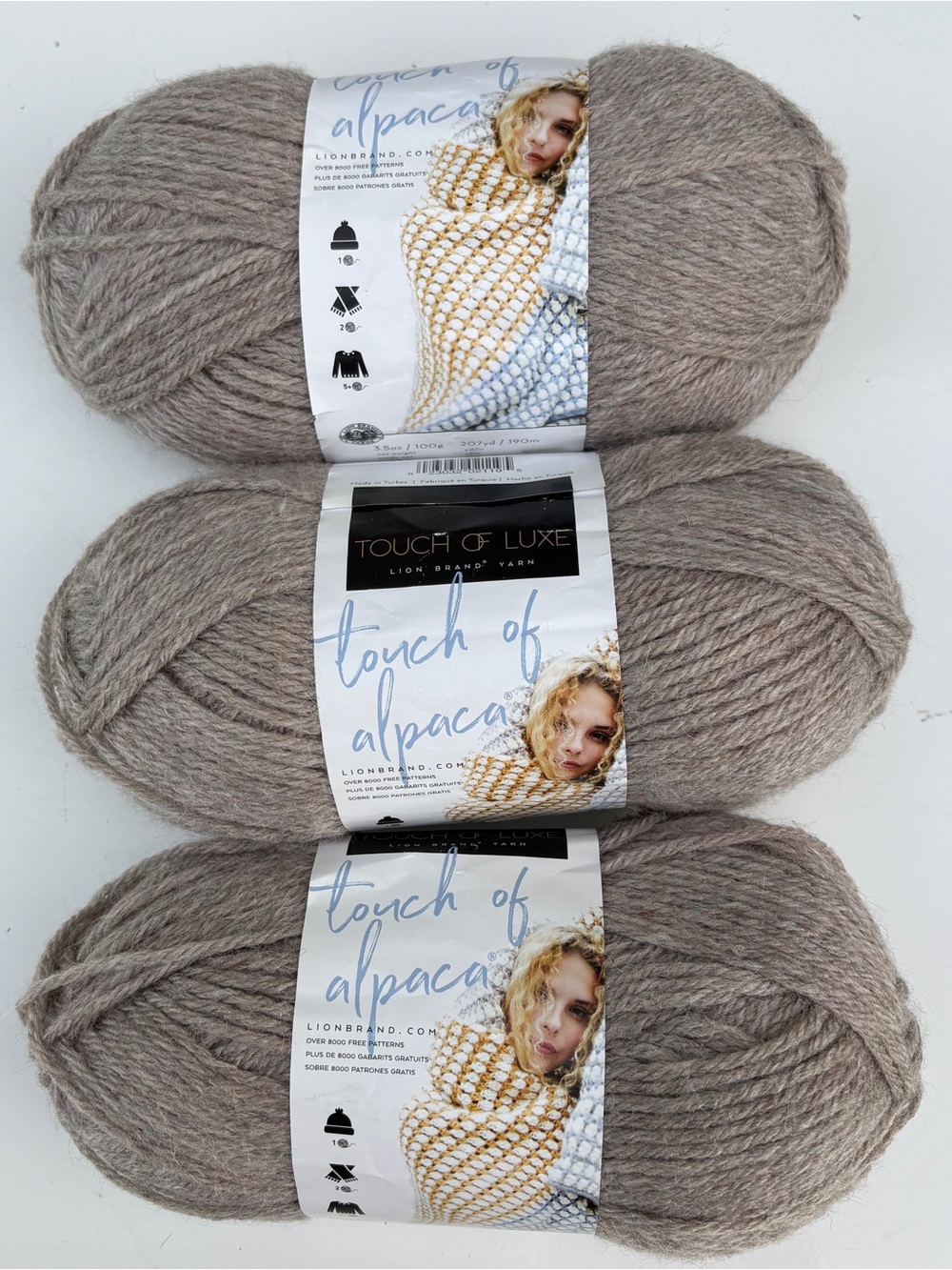 Lion Brand Touch Of Alpaca Blend Yarn Color Taupe Lot Of 3 3.5oz/100gr 207y190m